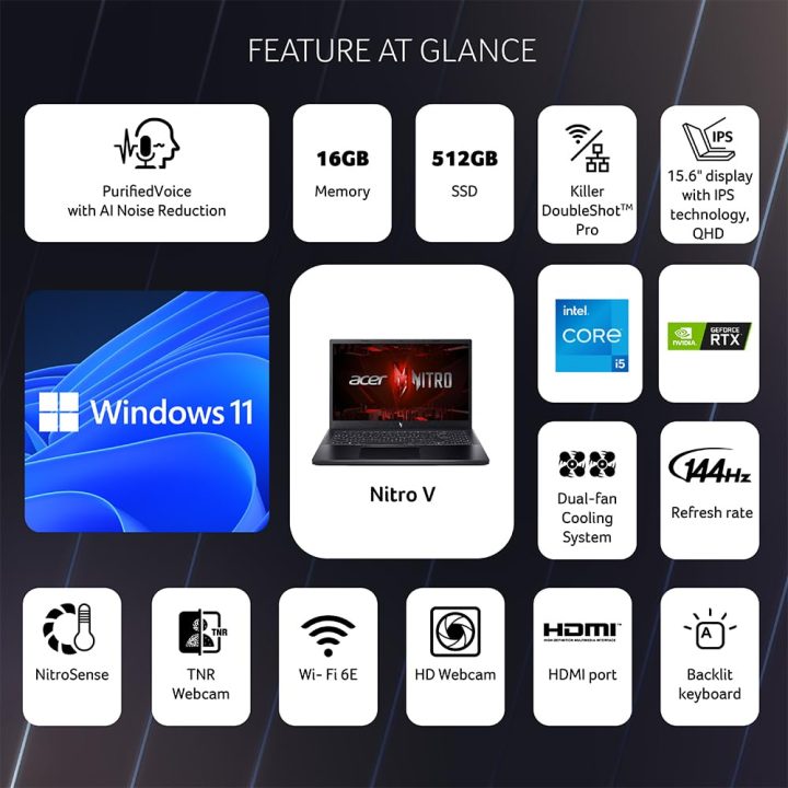 acer nitro v gaming laptop with 13th gen processor and RTX 4050 Graphics Card